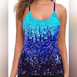 MANER Women's Sequin Glitter Party Strappy Tank Top Sparkle Cami